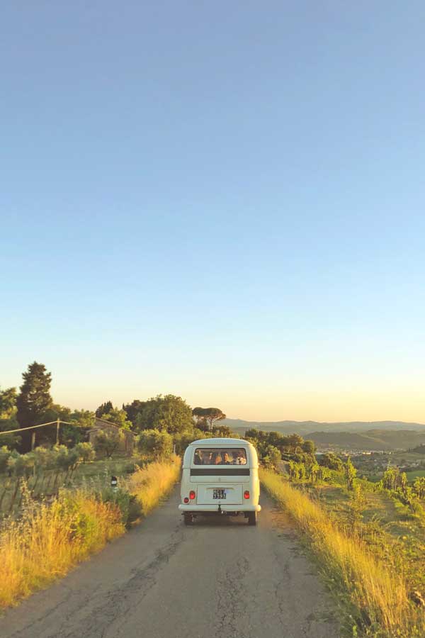 van driving in the countryside